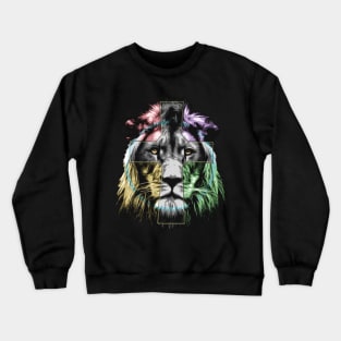 Colorful Lion Cross - high-quality vector graphic lion- lion head Crewneck Sweatshirt